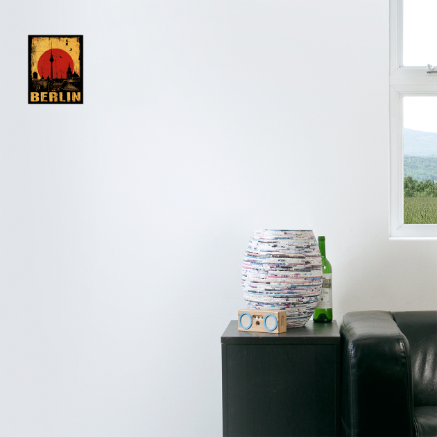 Berlin Skyline Under Red Sun – Retro Travel Art by TuncGK